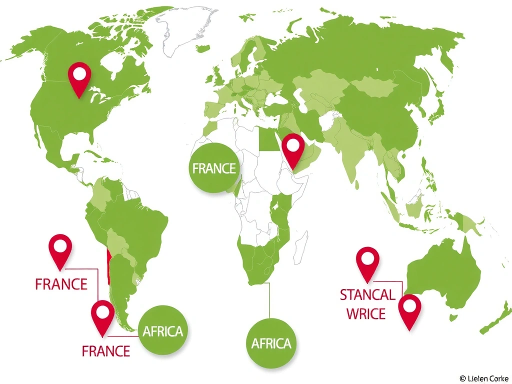 Carte du monde avec des marqueurs sur les régions de production d'ingrédients naturels